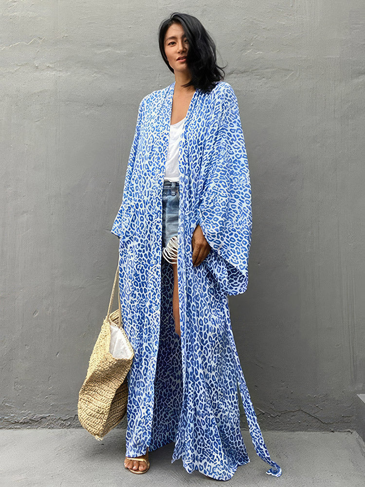 Kimono Bohème Léopard Bleu Sora™